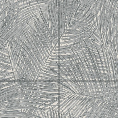 Papel de Parede Tropical, Folhas, Selva, Floral, Azulejo, Preto, Cinza, Branco 37372-2