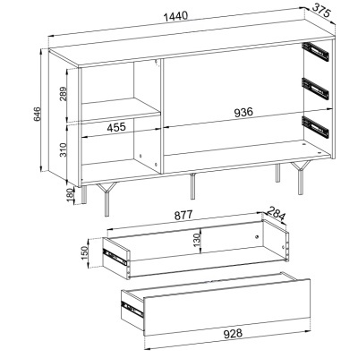 Aparador Minimalista Cinzento e Preto Raven