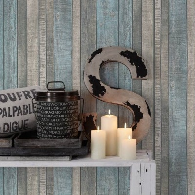 Papel de Parede Madeira, Casa de Campo, Azul, Creme, Cinzento 31993-2