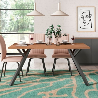 Mesa de Jantar Moderna em Nogueira e Pernas de Metal