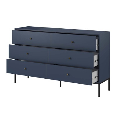 Aparador com 6 Gavetas Azul Navi com Pernas em Preto Mono