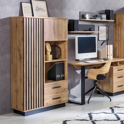 Armário Laminado Carvalho e Preto Lamelo