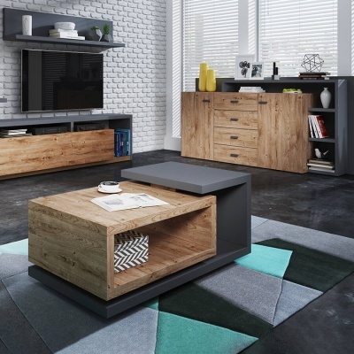 Mesa de Centro Moderna Bota | Cinzento e Carvalho