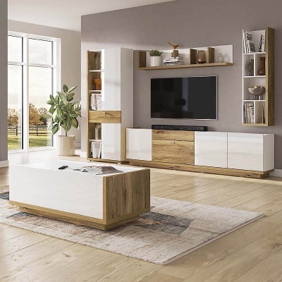 Sala Moderna Completa em Branco e Carvalho | Lars