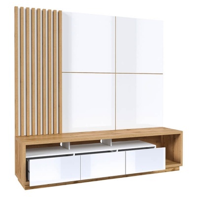 Móvel TV com Painel Ripado Celine Branco Móvel TV com Painel Ripado Celine Branco