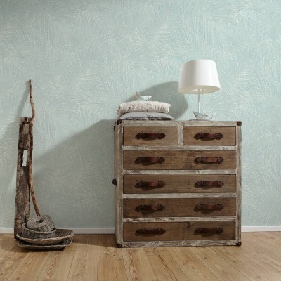 Papel de Parede Tropical, Folhas, Selva, Floral, Azul, Verde, Turquesa 37371-4