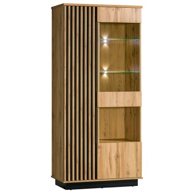 Vitrine com três Portas Carvalho e Preto Lamelo Vitrine com três Portas Carvalho e Preto Lamelo