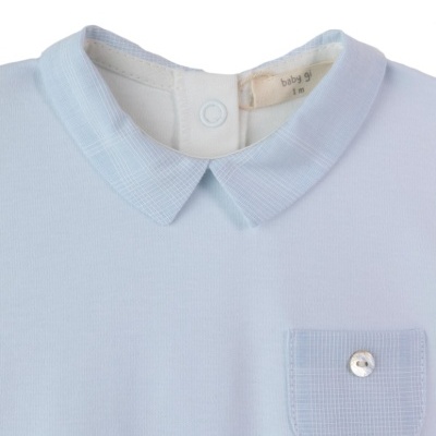 Babygrow algodão pérola e azul com bolso