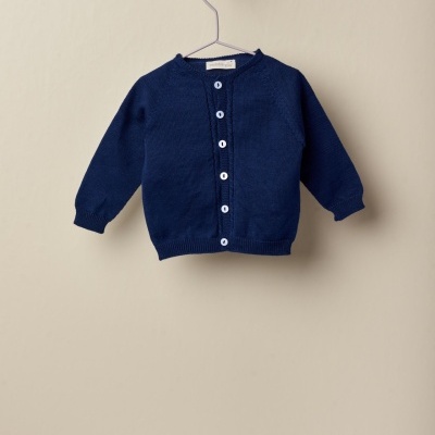 Casaco com decote redondo tricotado em algodão azul marinho