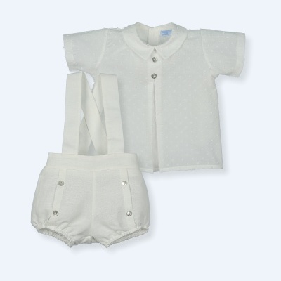 Conjunto algodão jardineira em cru e camisa plumeti Cala Porto