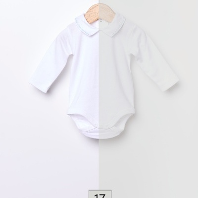 Body de manga comprida com gola em bico com bordado cinzento claro | SWEET BABY Wedoble