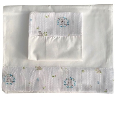 Lençóis cama em algodão pérola e azul Francisco Maria