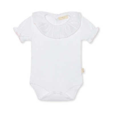 Body Folho Picoeta manga curta contorno rosa Baby Gi Collection