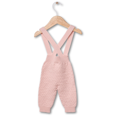 Jardineira com alças tricotadas em lã merino rosa | COSY Wedoble