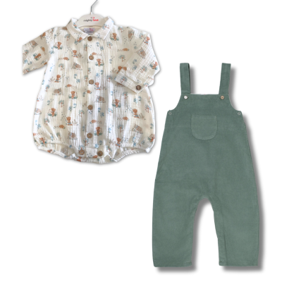 Conjunto algodão jardineira + body blusa | THÉO Mighty Love