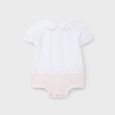 Fofo em malha de algodão branco e rosa bebé