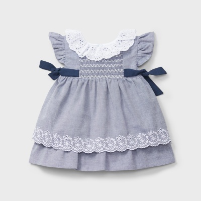 Vestido em algodão com laços em azul marinho