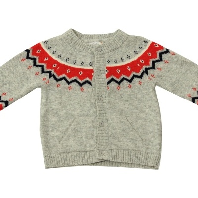 Casaco malha algodão jaquard em cinza claro