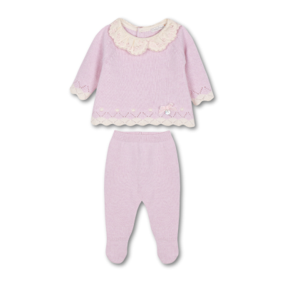 Conjunto malha na cor rosa bebé com gola bordada |SWEETHEART Dr Kid