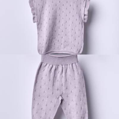 Conjunto em malha tricotada em algodão orgânico lilás | BREEZE