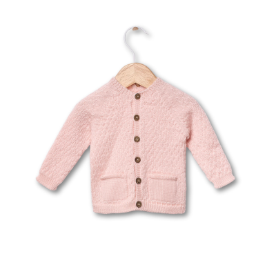 Casaco tricotado em lã merino rosa | COSY Wedoble