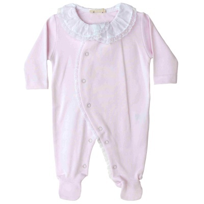 Babygrow algodão rosa com renda