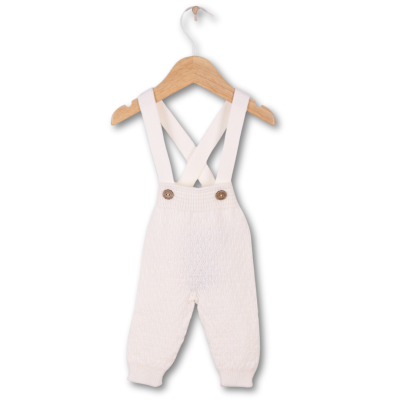 Jardineira com alças tricotadas em lã merino pérola | COSY Wedoble