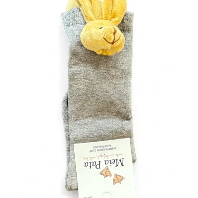 Meia alta lisa c/ coelho em cinzento