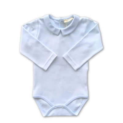 Body algodão manga comprida com gola piqué azul Baby Gi