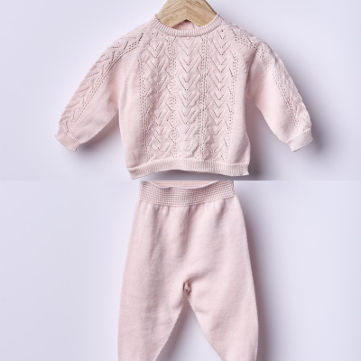 Conjunto em malha tricotada em algodão orgânico rosa bebé | ROMANTIC SPRING DAY
