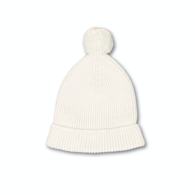 Gorro com pompom tricotado em lã merino pérola | COSY Wedoble