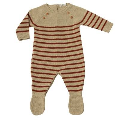 Babygrow malha listado em bege mescla