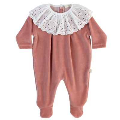 Babygrow laminado com bordado inglês rosa velho