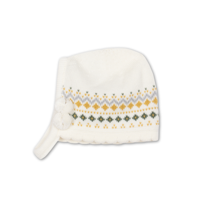 Touca malha de algodão com pompom em cru | AUTUMN SUN Dr Kid