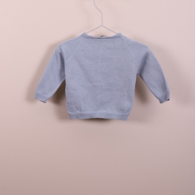 Casaco com decote redondo tricotado em algodão azul bebé