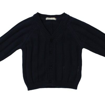 Casaco malha algodão c/ decote bico azul marinho