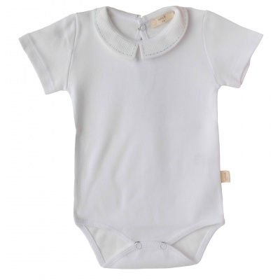 Body manga curta com gola piquê e presponto azul