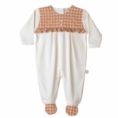 Babygrow algodão pérola com padrão vichy e folho Seaside