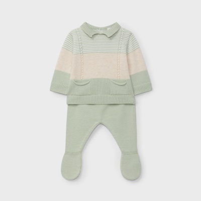 Conjunto em malha de algodão em verde menta