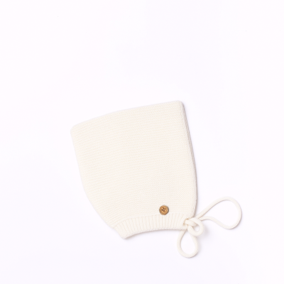 Touca tricotada em lã merino pérola| SNOWFLAKE Wedoble