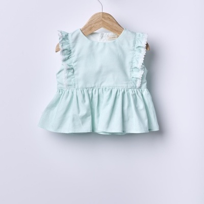 Conjunto em tecido xadrez Vichy verde menta | BREEZE