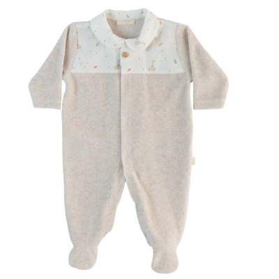 Babygrow laminado com peito estampado bege Goose Baby Gi