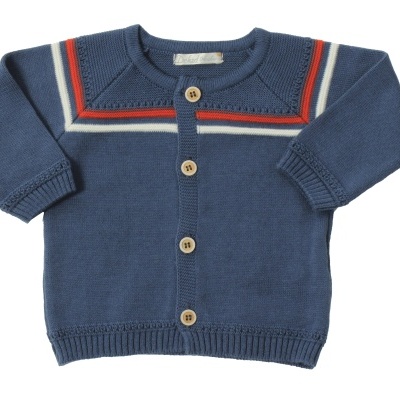 Casaco malha algodão com decote redondo azul indigo