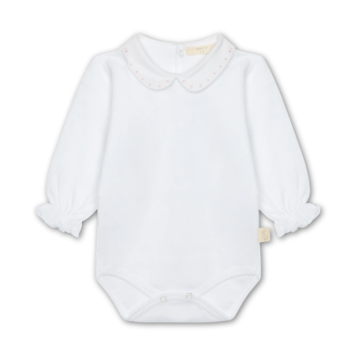 Body algodão manga comprida com gola piqué branco Baby Gi