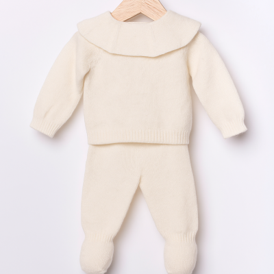 Conjunto de malha tricotada em lã merino pérola | Snowflake Wedoble