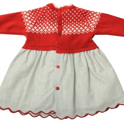 Vestido malha jaquard com pompons vermelho