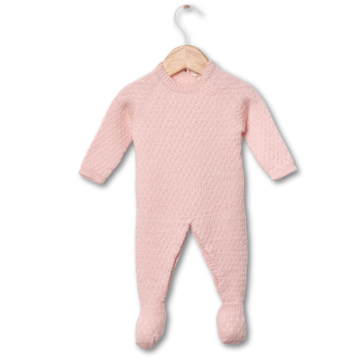 Babygrow tricotado em lã merino rosa | COSY Wedoble