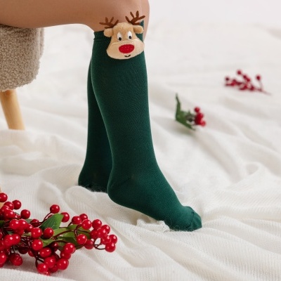 Meia alta lisa c/ rena em verde pinho