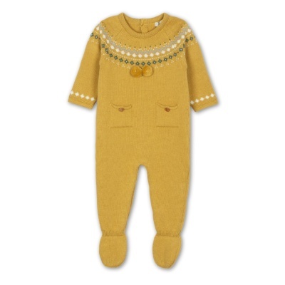 Babygrow malha de algodão com peito jaquard cor mostarda | AUTUMN SUN Dr Kid