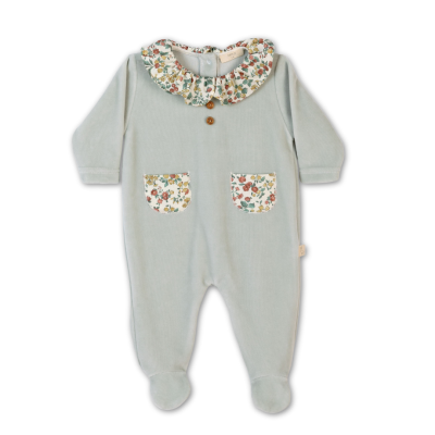 Babygrow laminado com bolsos menta Flowery Baby Gi